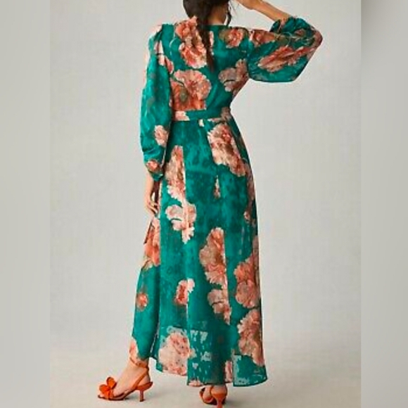Anthropologie Hutch Lindie V-Neck Maxi Wrap Dress Puff Bishop Sleeves Small - Picture 11 of 11